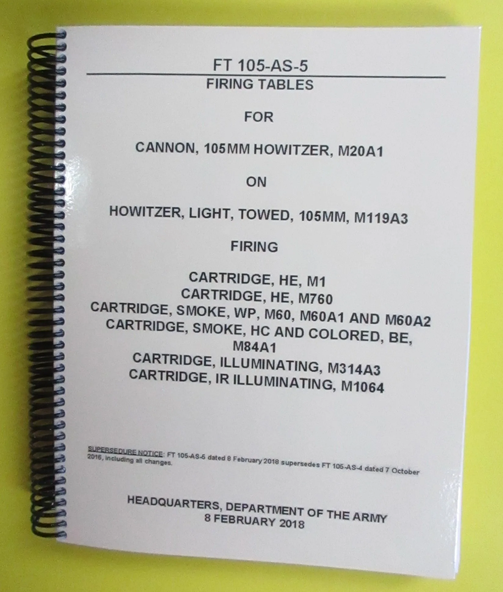 Firing Table - FT 105-AS-5 - 105MM Howz - Mini size