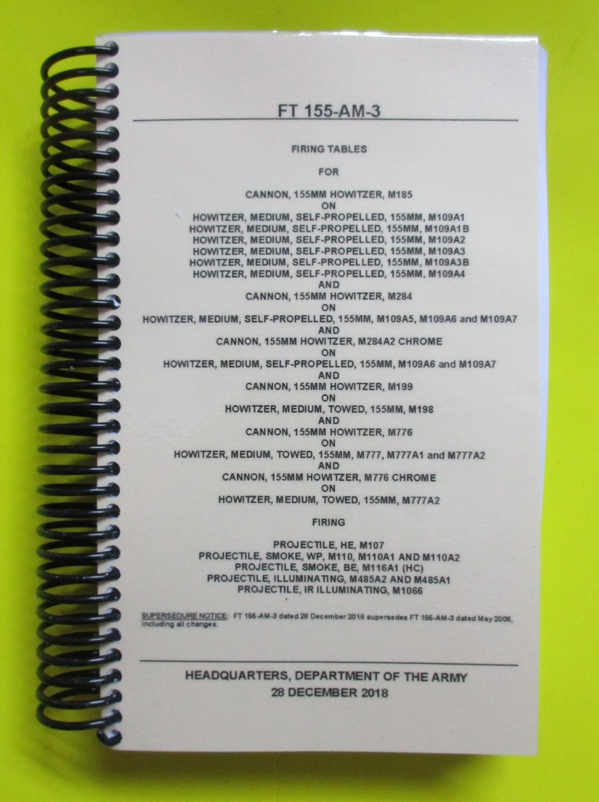 FT 155-AM-3  Firing Tables - 2018 - BIG size