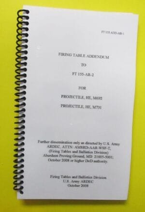 FT 155 ADD-AB-1 Firing Table - 2008 - BIG size